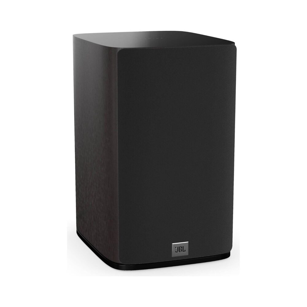 AVCore-JBL-Studio--BookshelfSpeakers-Front-Angled-View-With-Grille-Dark-Wood jpg