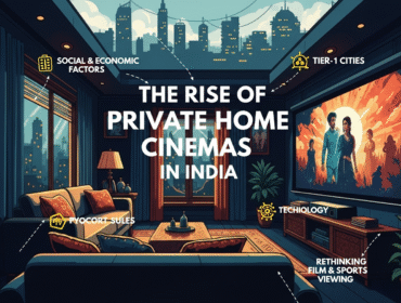 The rapid rise of private home cinemas in India. It covers the social and economic factors driving the trend, the technology enabling it, and why both Tier-1 and Tier-2 city residents are rethinking how they watch films and sports.